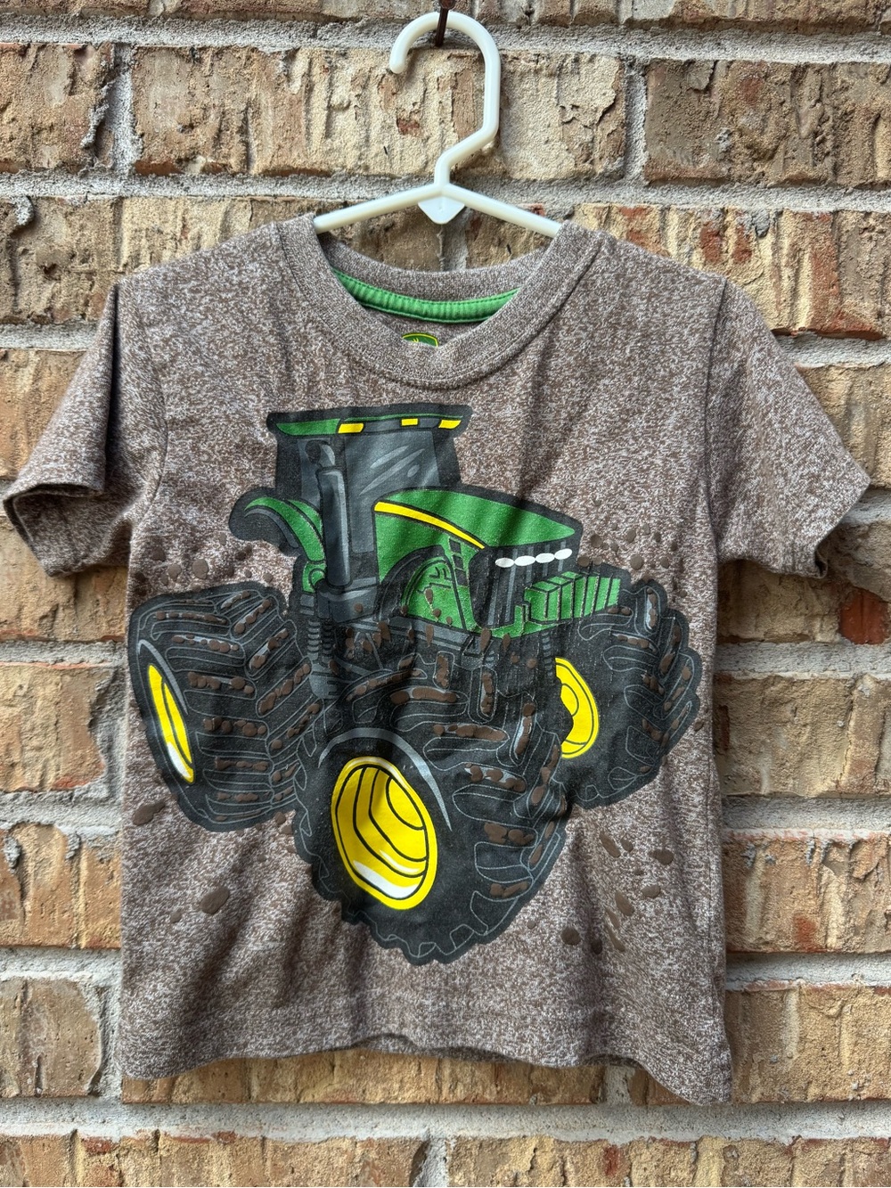 Kids Brown John Deere Tractor Graphic Tee with Green & Yellow Accent